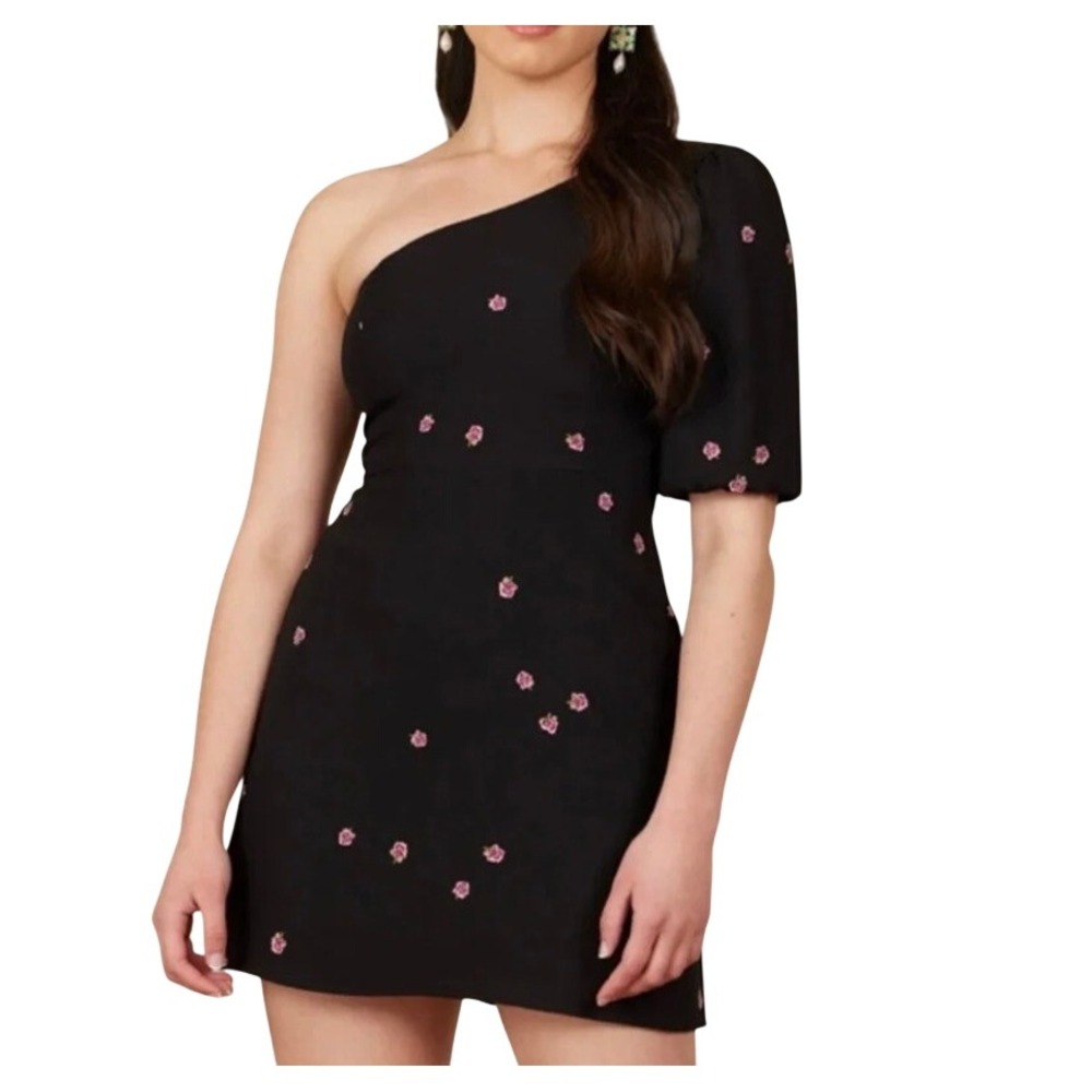 Park & Fifth Carall Rosebud NWT Black One Shoulder Floral Mini Dress Size XS
